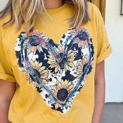 Envy Stylz Boutique Women - Apparel - Shirts - T-Shirts Sunflower and Turquoise Heart Graphic Tee