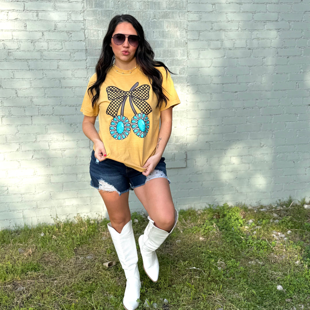 Envy Stylz Boutique Women - Apparel - Shirts - T-Shirts Turquoise Gem Cherries Graphic T-shirt