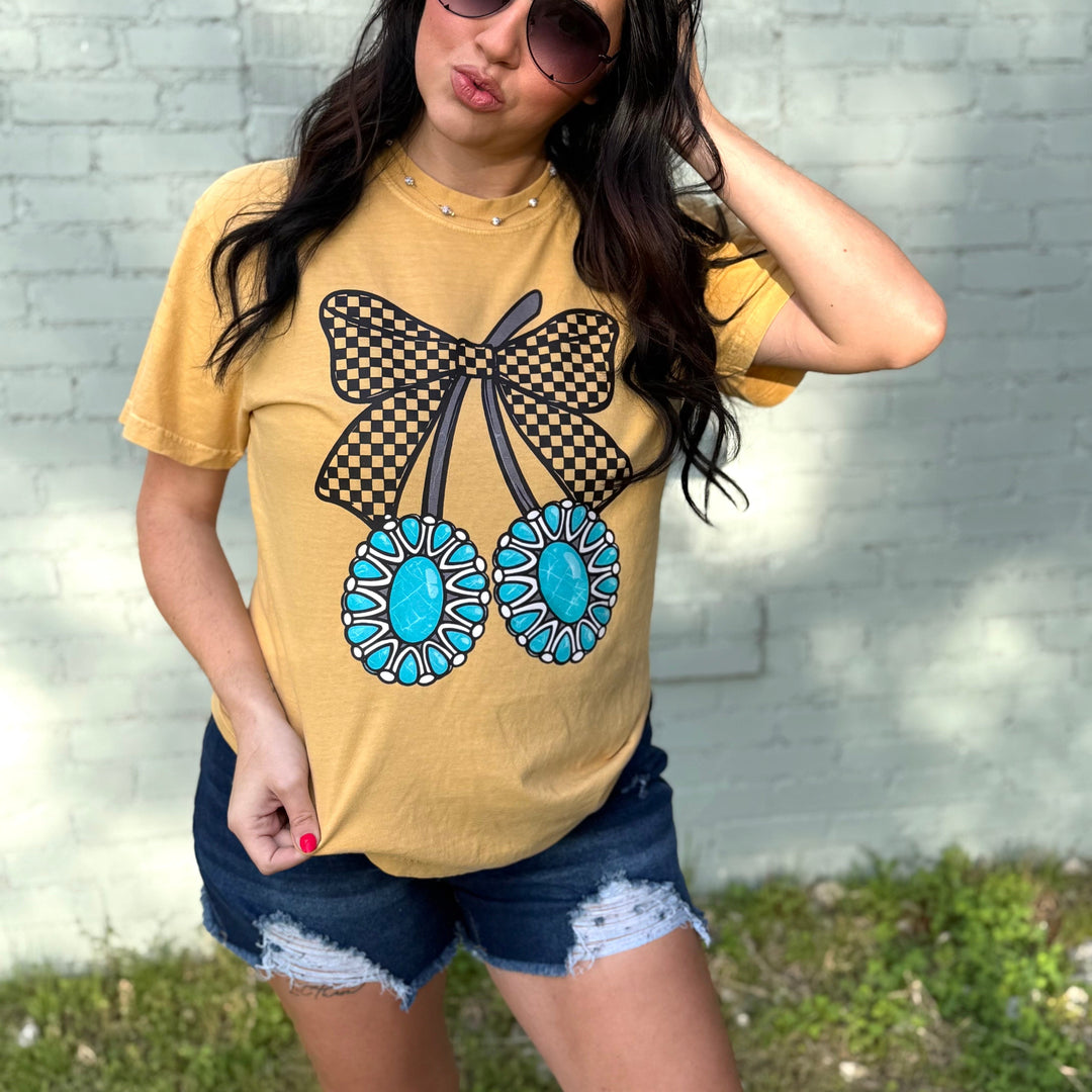 Envy Stylz Boutique Women - Apparel - Shirts - T-Shirts Turquoise Gem Cherries Graphic T-shirt