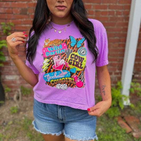Envy Stylz Boutique Women - Apparel - Shirts - T-Shirts Wild Darlin’ Western Collage Graphic Crop Tee