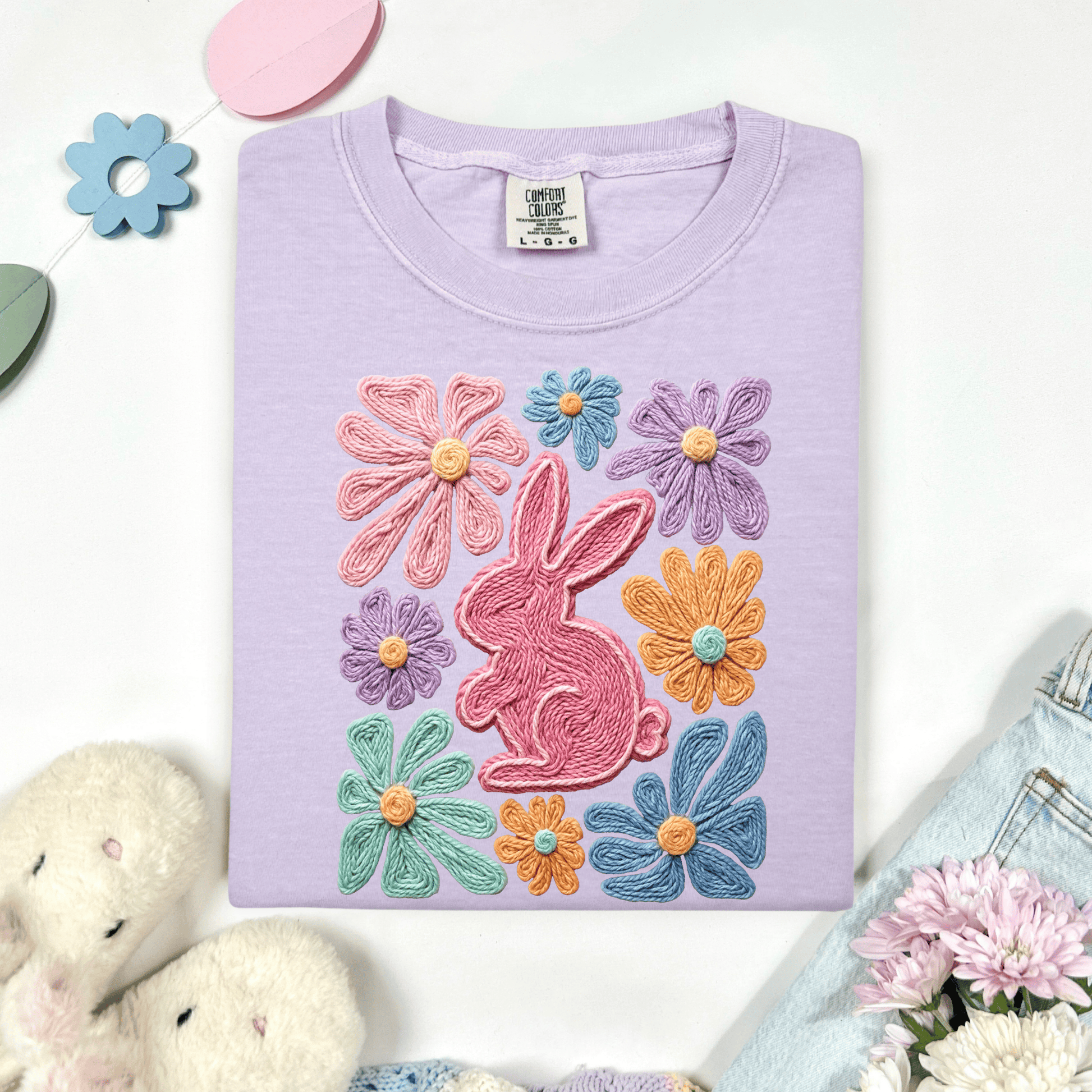 Envy Stylz Boutique Women - Apparel - Shirts - T-Shirts Yarn Bunny and Flowers Graphic Easter T-shirt