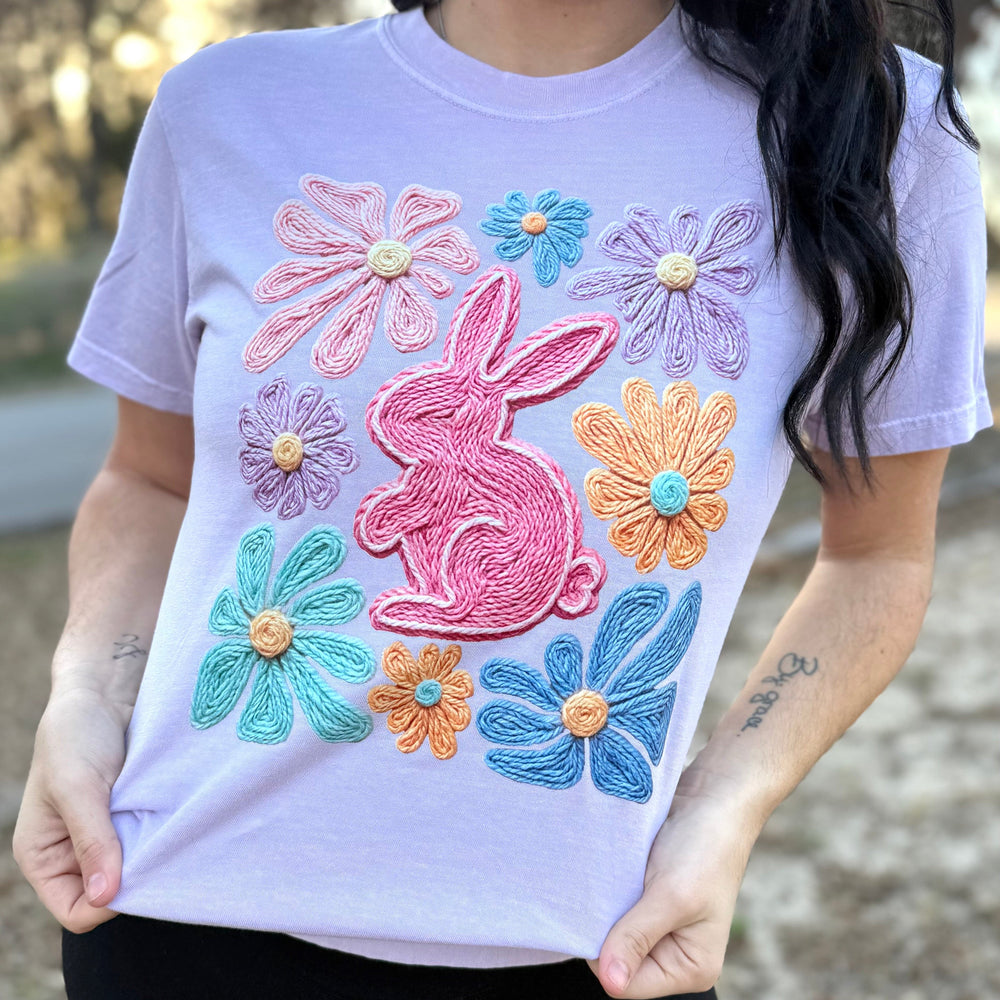 Envy Stylz Boutique Women - Apparel - Shirts - T-Shirts Yarn Bunny and Flowers Graphic Easter T-shirt