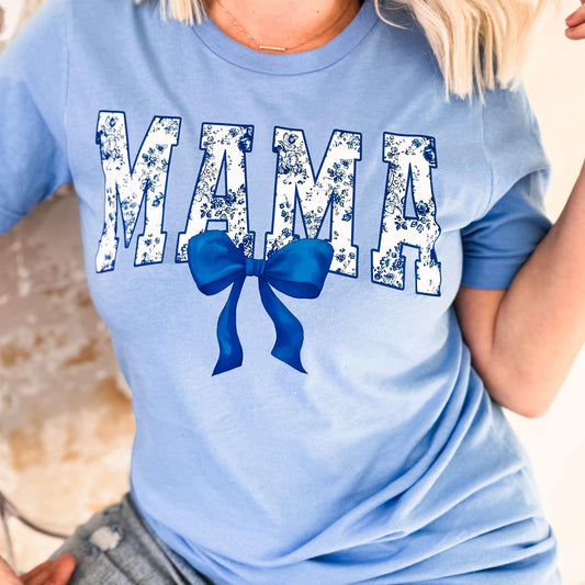 Envy Stylz Wholesale Women - Apparel - Shirts - T-Shirts Blue Mama Bow Graphic Tee
