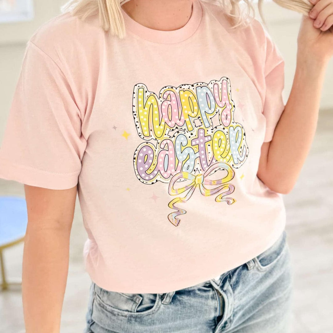 Envy Stylz Wholesale Women - Apparel - Shirts - T-Shirts Happy Easter Dots &amp; Bow Graphic Tee