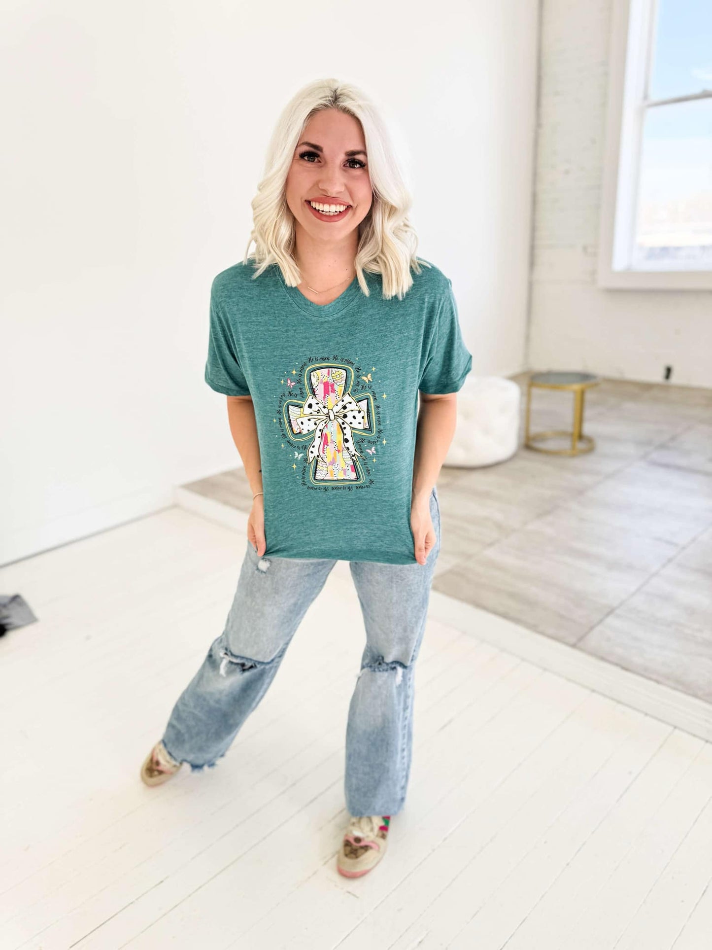 Envy Stylz Wholesale Women - Apparel - Shirts - T-Shirts He Is Risen Cross Easter Egg Graphic Tee