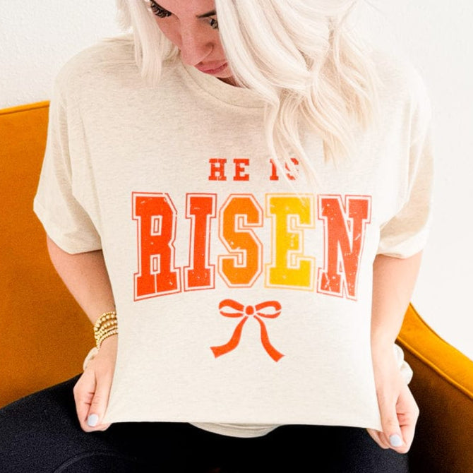 Envy Stylz Wholesale Women - Apparel - Shirts - T-Shirts He Is Risen Orange/Yellow Graphic Tee