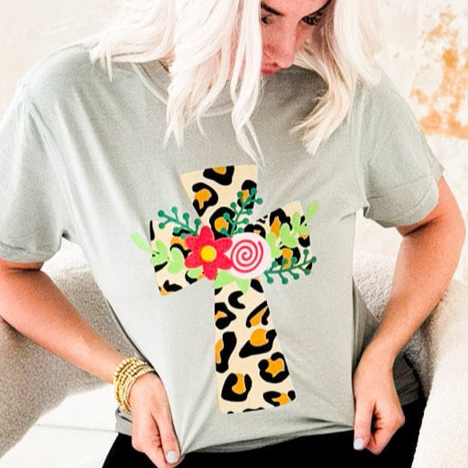 Envy Stylz Wholesale Women - Apparel - Shirts - T-Shirts Leopard Cross Graphic Tee
