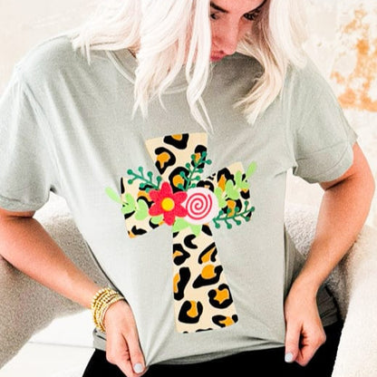 Envy Stylz Wholesale Women - Apparel - Shirts - T-Shirts Leopard Cross Graphic Tee