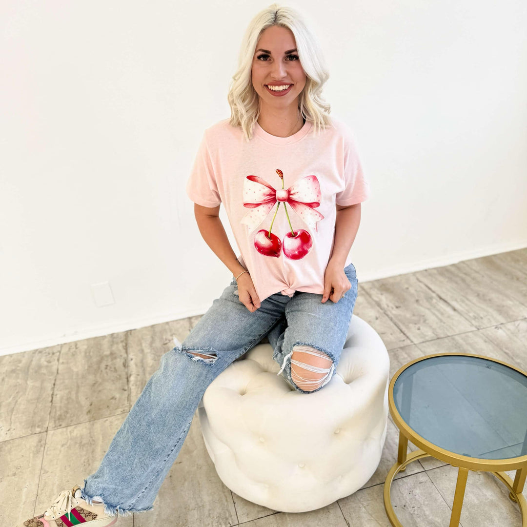 Envy Stylz Wholesale Women - Apparel - Shirts - T-Shirts Watercolor Cherries Bow Graphic Tee