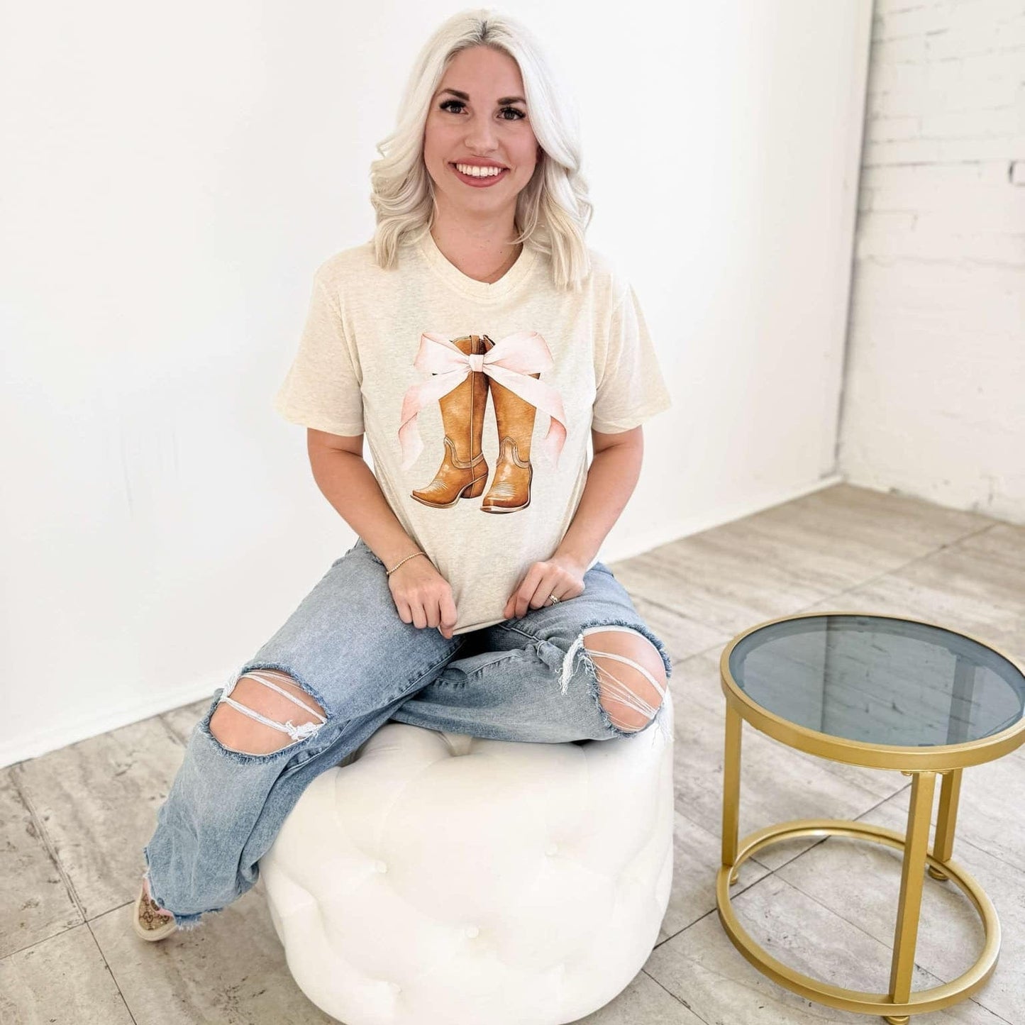 Envy Stylz Wholesale Women - Apparel - Shirts - T-Shirts Western Boots & Pink Bow Graphic Tee