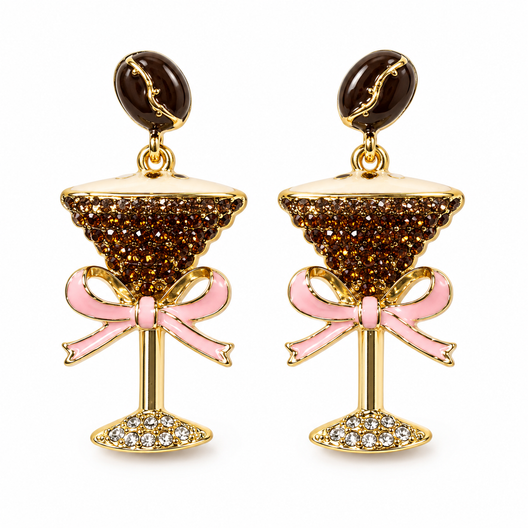 Espresso Martini lightweight dangle earrings on white background