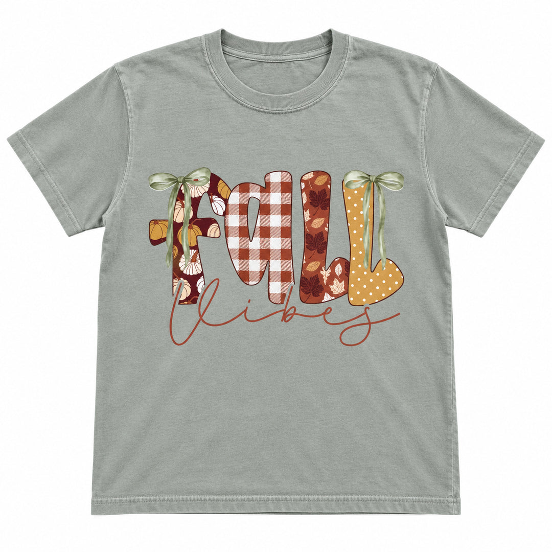 Fall Vibes Bay Comfort Colors graphic tee complete flat product view on pure white