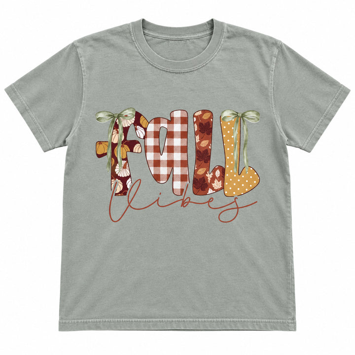 Fall Vibes Bay Comfort Colors graphic tee complete flat product view on pure white