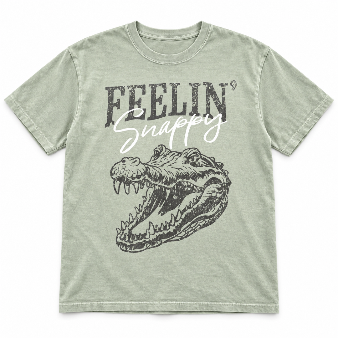 Feelin Snappy sage gator tee lay-flat on white