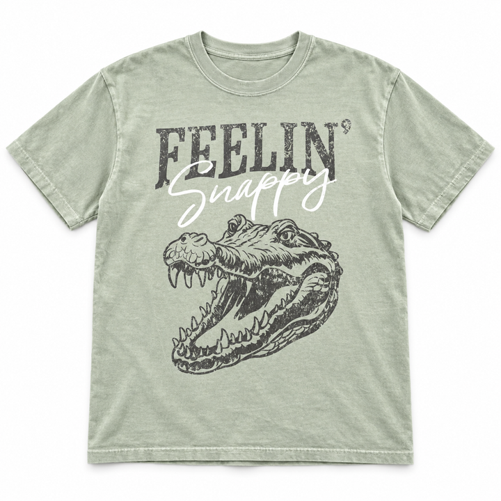 Feelin Snappy sage gator tee lay-flat on white