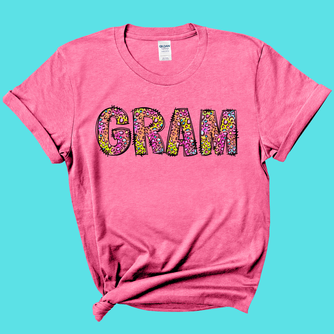 FestiviTees Apparel & Accessories > Clothing > Shirts & Tops Gram Rainbow Leopard Graphic Tee
