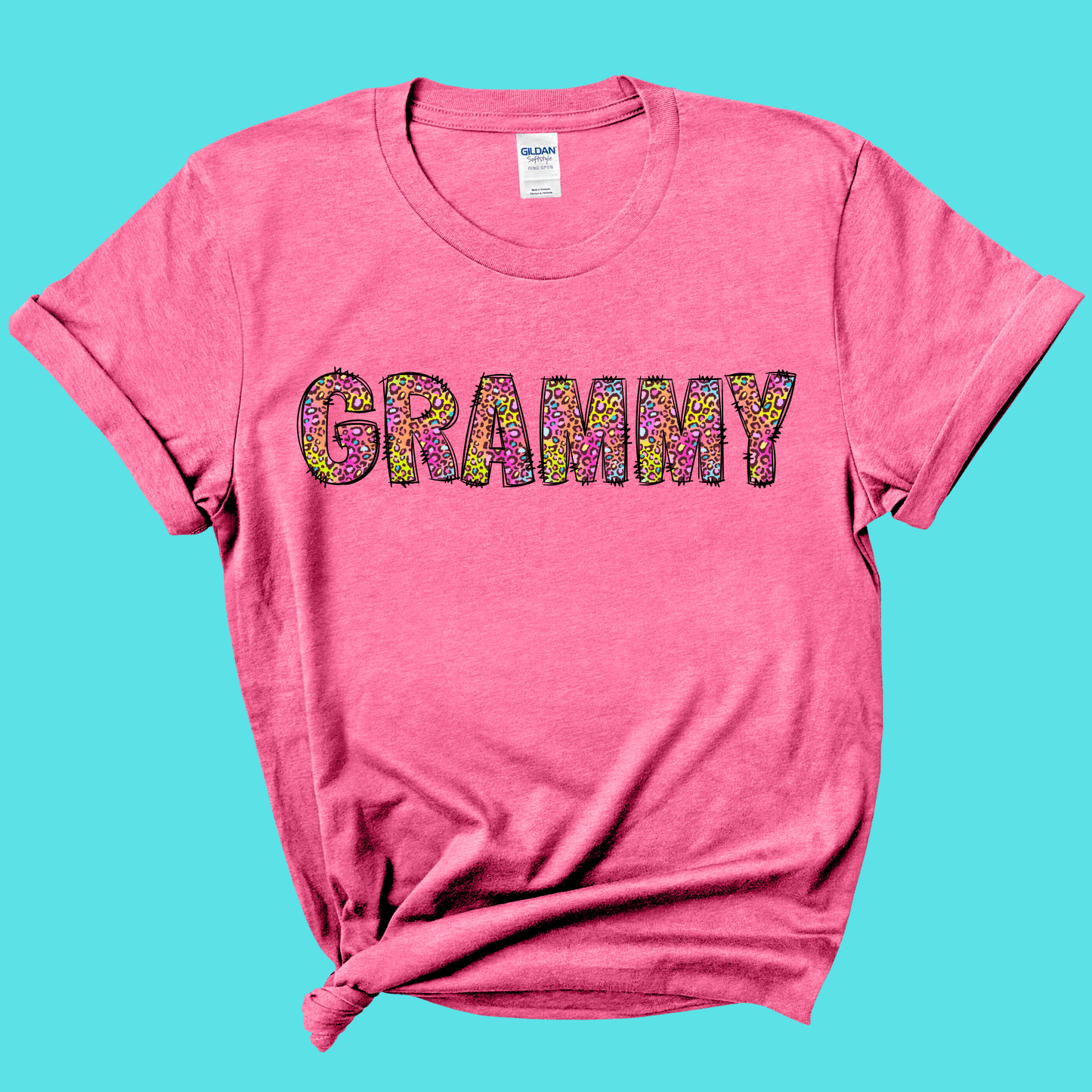 FestiviTees Apparel & Accessories > Clothing > Shirts & Tops Grammy Rainbow Leopard Graphic Tee