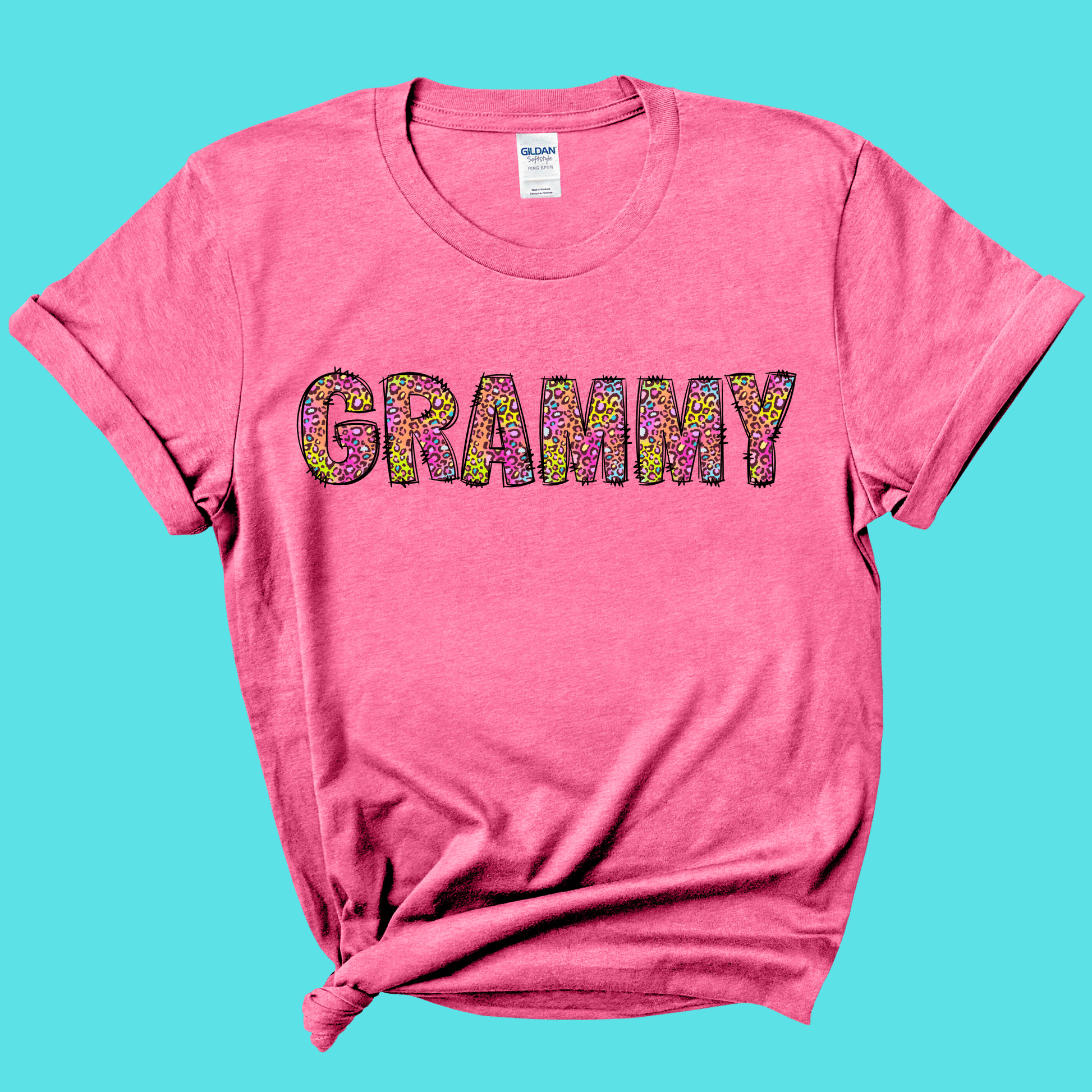 FestiviTees Apparel & Accessories > Clothing > Shirts & Tops Grammy Rainbow Leopard Graphic Tee