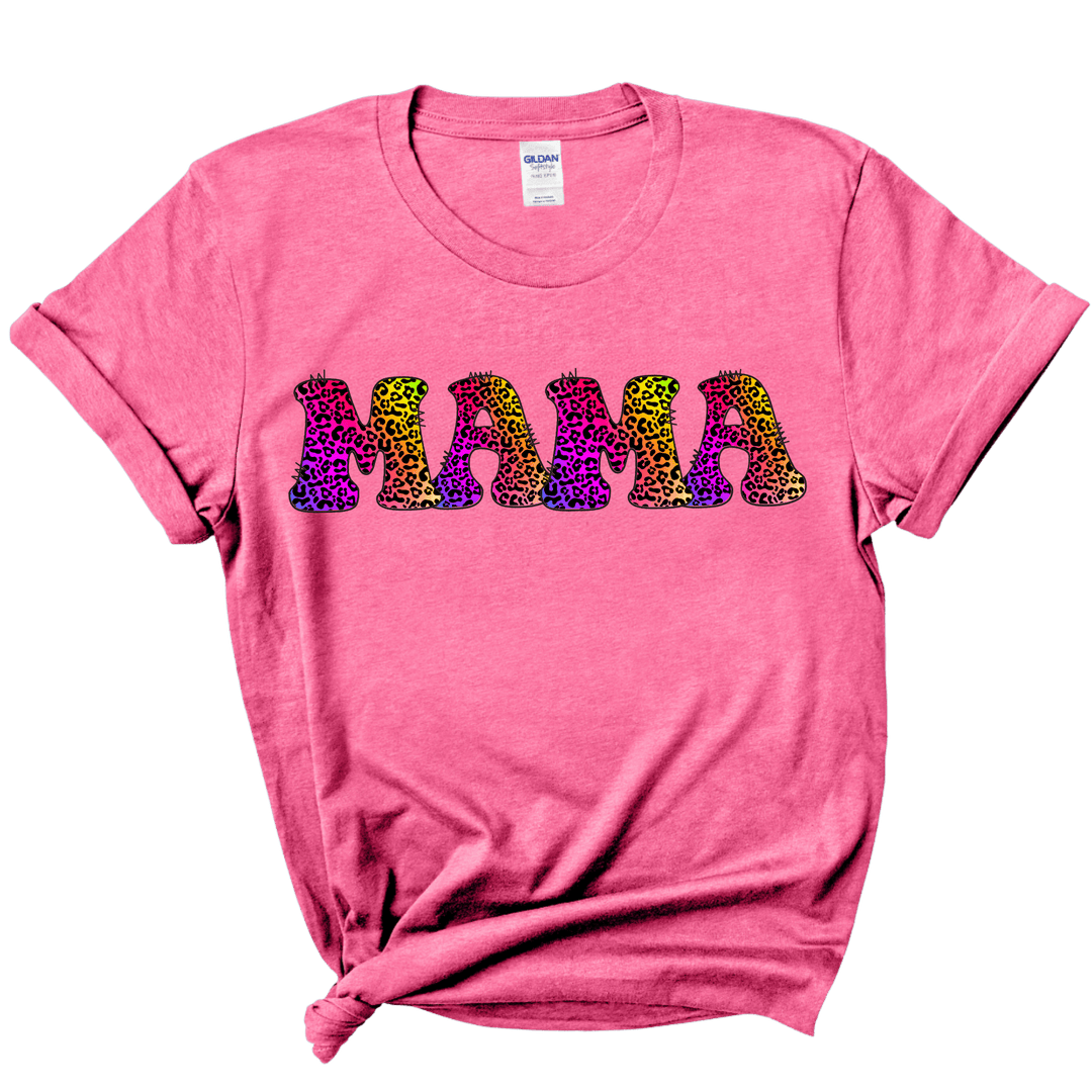 FestiviTees Apparel &amp; Accessories > Clothing > Shirts &amp; Tops Mama Rainbow Leopard Graphic Tee