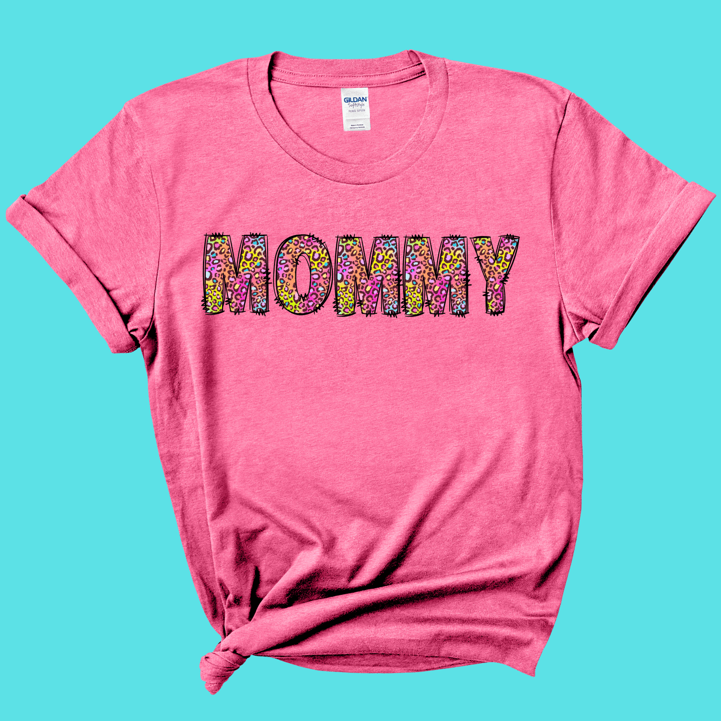 FestiviTees Apparel & Accessories > Clothing > Shirts & Tops Mommy Rainbow Leopard Graphic Tee