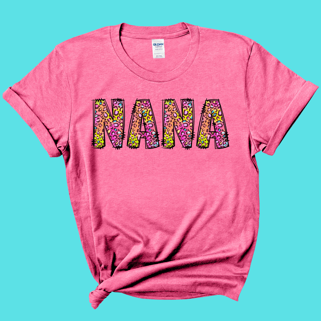 FestiviTees Apparel &amp; Accessories > Clothing > Shirts &amp; Tops Nana Rainbow Leopard Graphic Tee