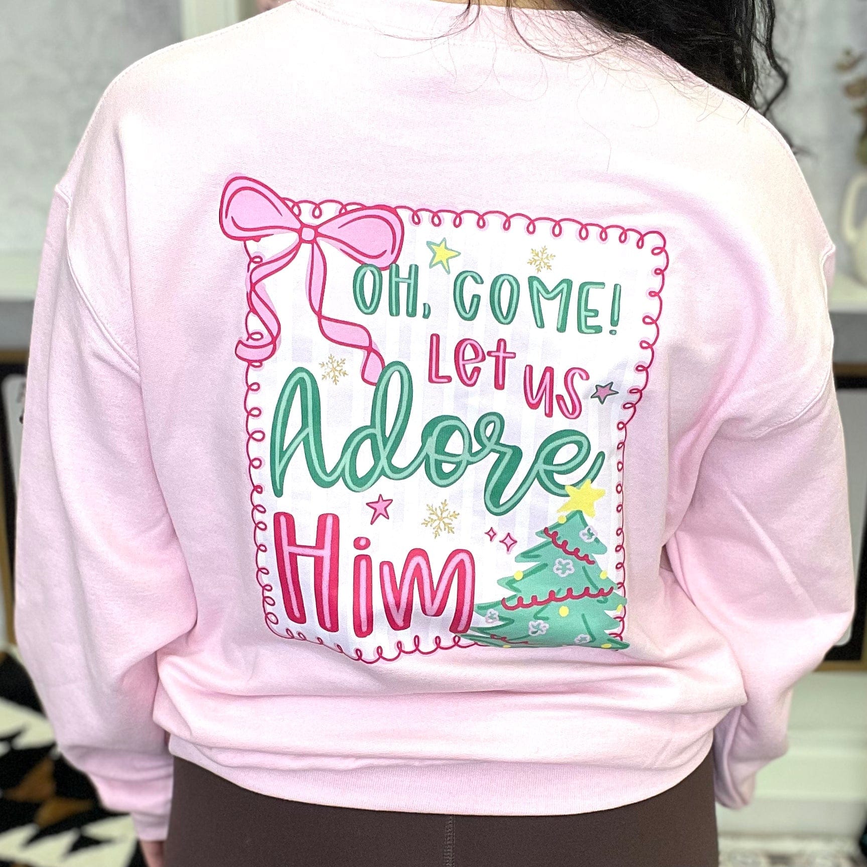 FestiviTees Women - Apparel - Shirts - T-Shirts Adore Him Pink Graphic Crewneck