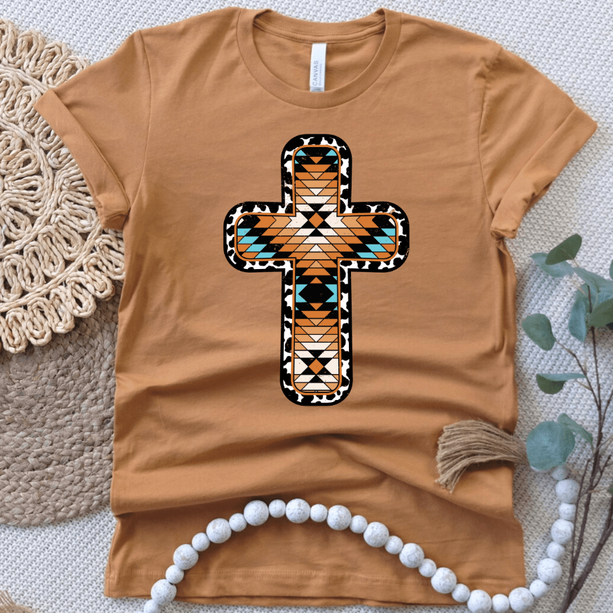 FestiviTees Women - Apparel - Shirts - T-Shirts Aztec Cross Graphic Tee