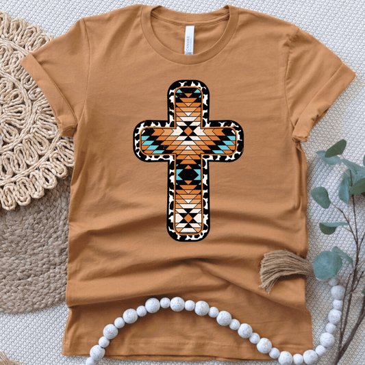 FestiviTees Women - Apparel - Shirts - T-Shirts Aztec Cross Graphic Tee