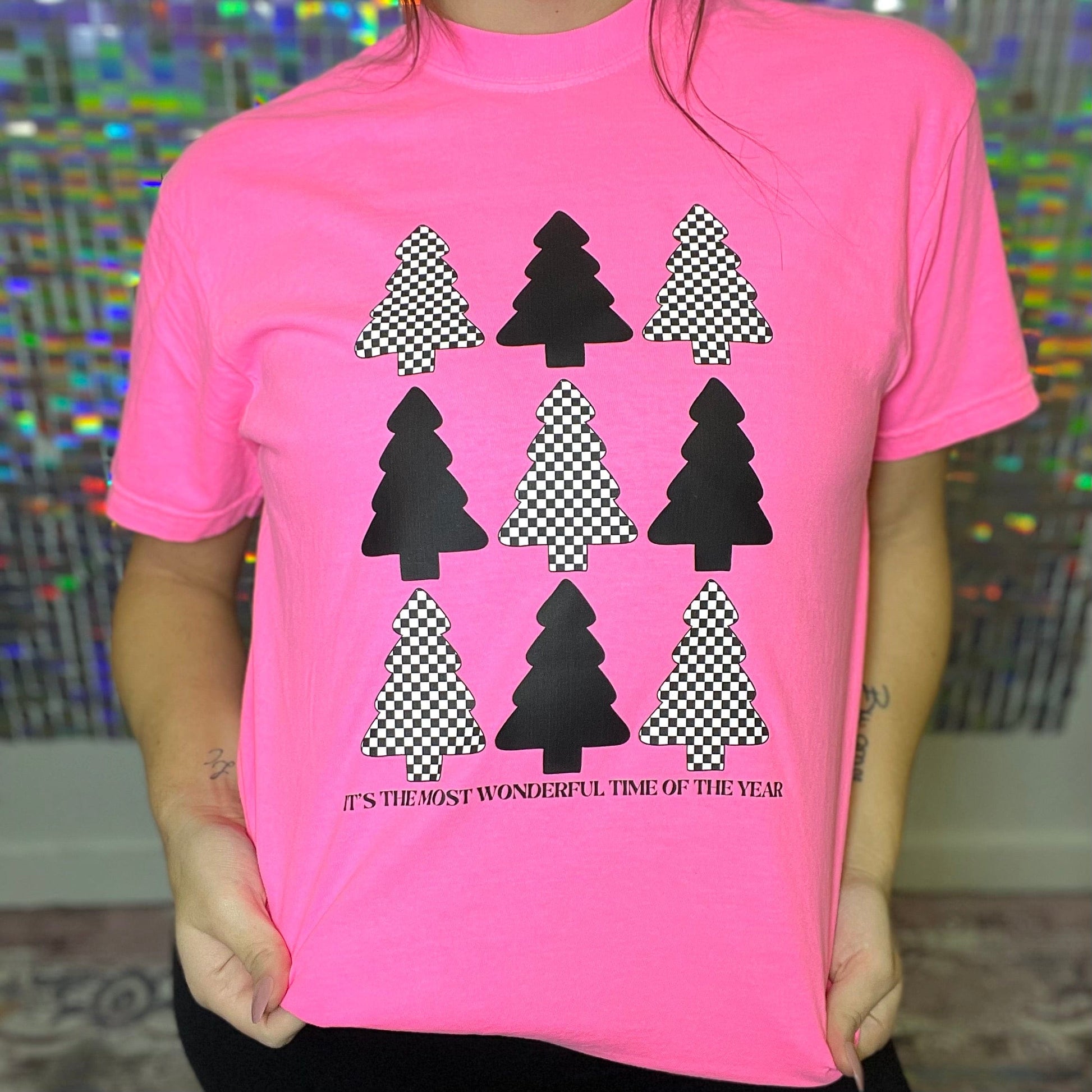 FestiviTees Women - Apparel - Shirts - T-Shirts Black And Checkered Trees Graphic Tee