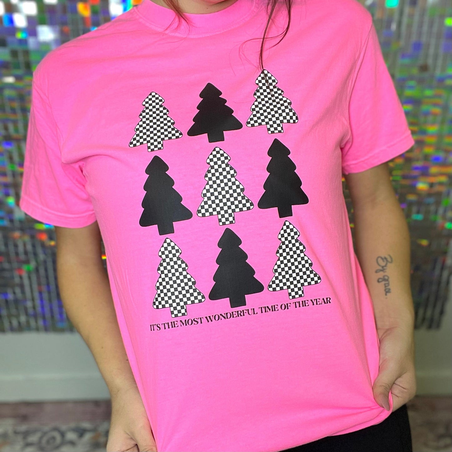 FestiviTees Women - Apparel - Shirts - T-Shirts Black And Checkered Trees Graphic Tee