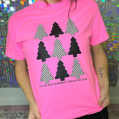 FestiviTees Women - Apparel - Shirts - T-Shirts Black And Checkered Trees Graphic Tee