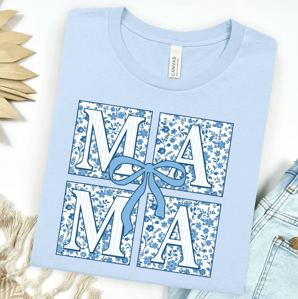 FestiviTees Women - Apparel - Shirts - T-Shirts Blue Floral Mama Square Graphic Tee