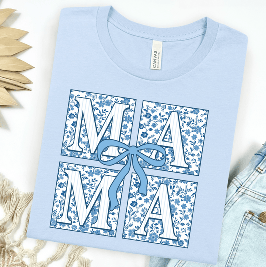 FestiviTees Women - Apparel - Shirts - T-Shirts Blue Floral Mama Square Graphic Tee