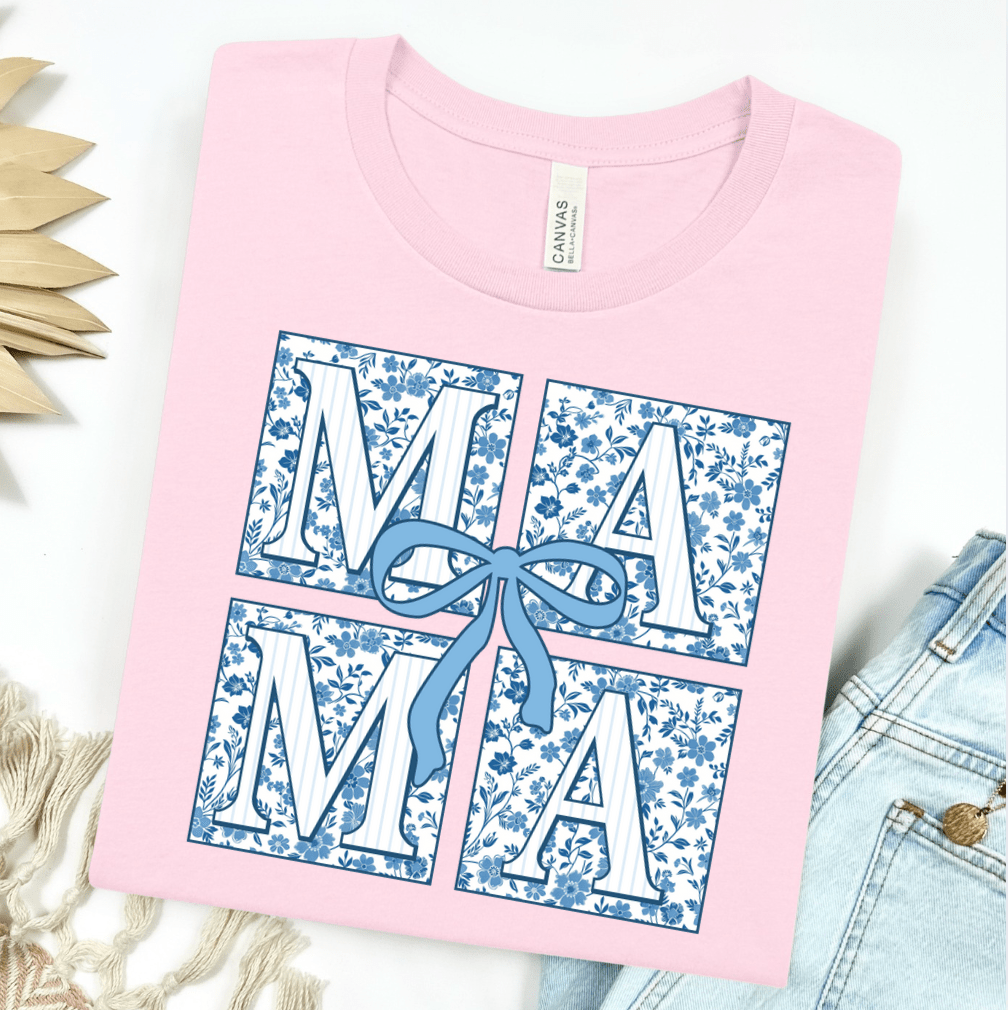 FestiviTees Women - Apparel - Shirts - T-Shirts Blue Floral Mama Square Graphic Tee