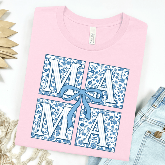 FestiviTees Women - Apparel - Shirts - T-Shirts Blue Floral Mama Square Graphic Tee