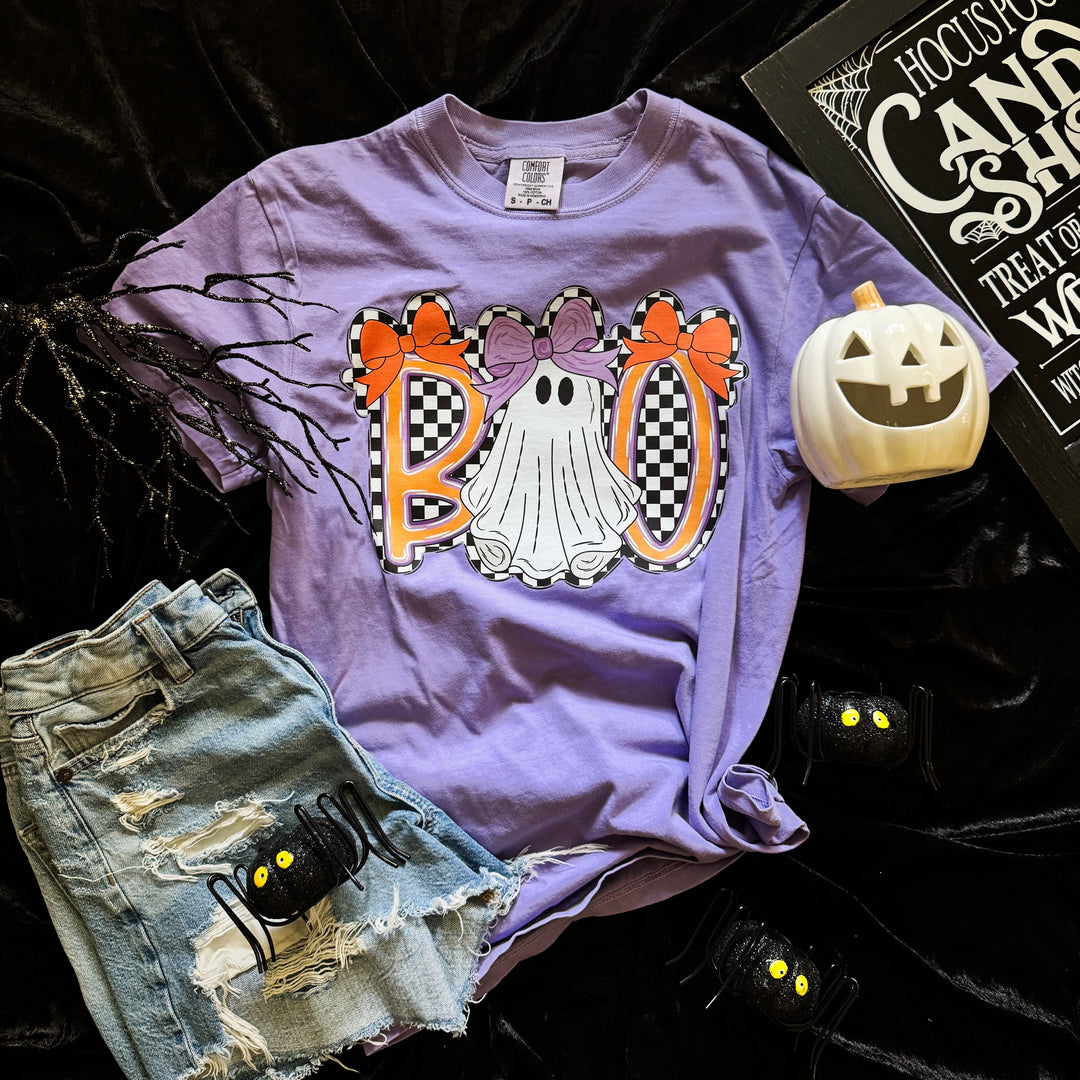 FestiviTees Women - Apparel - Shirts - T-Shirts Boo Checker Ghost Soft Graphic Tee