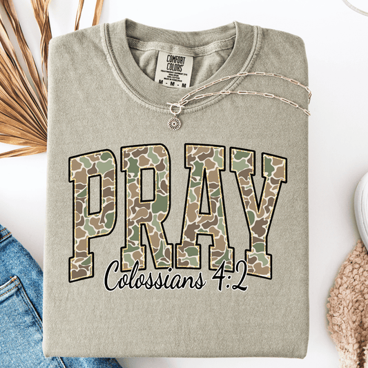FestiviTees Women - Apparel - Shirts - T-Shirts Camo Pray Graphic Tee