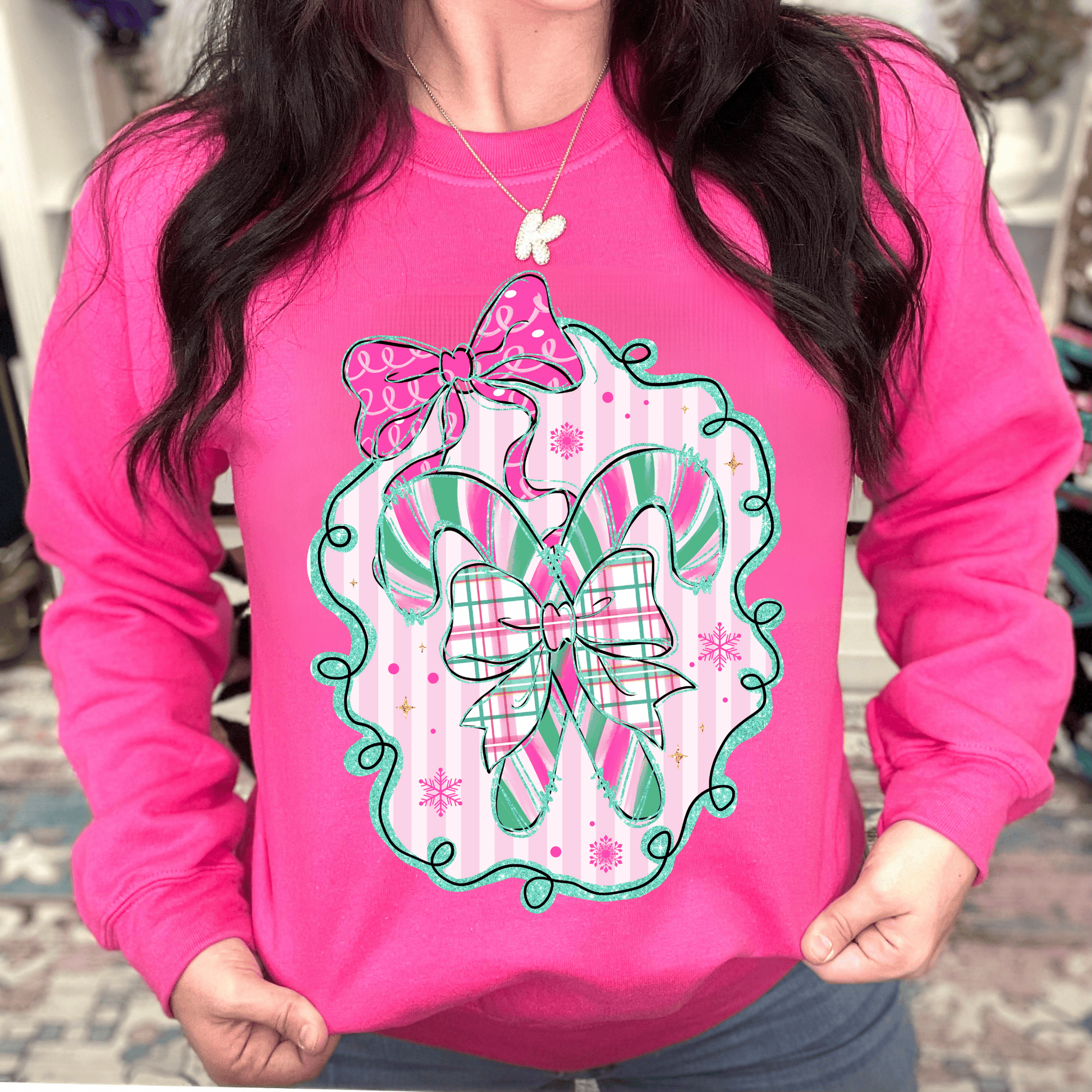FestiviTees Women - Apparel - Shirts - T-Shirts Candy Cane Cutie Graphic Crewneck