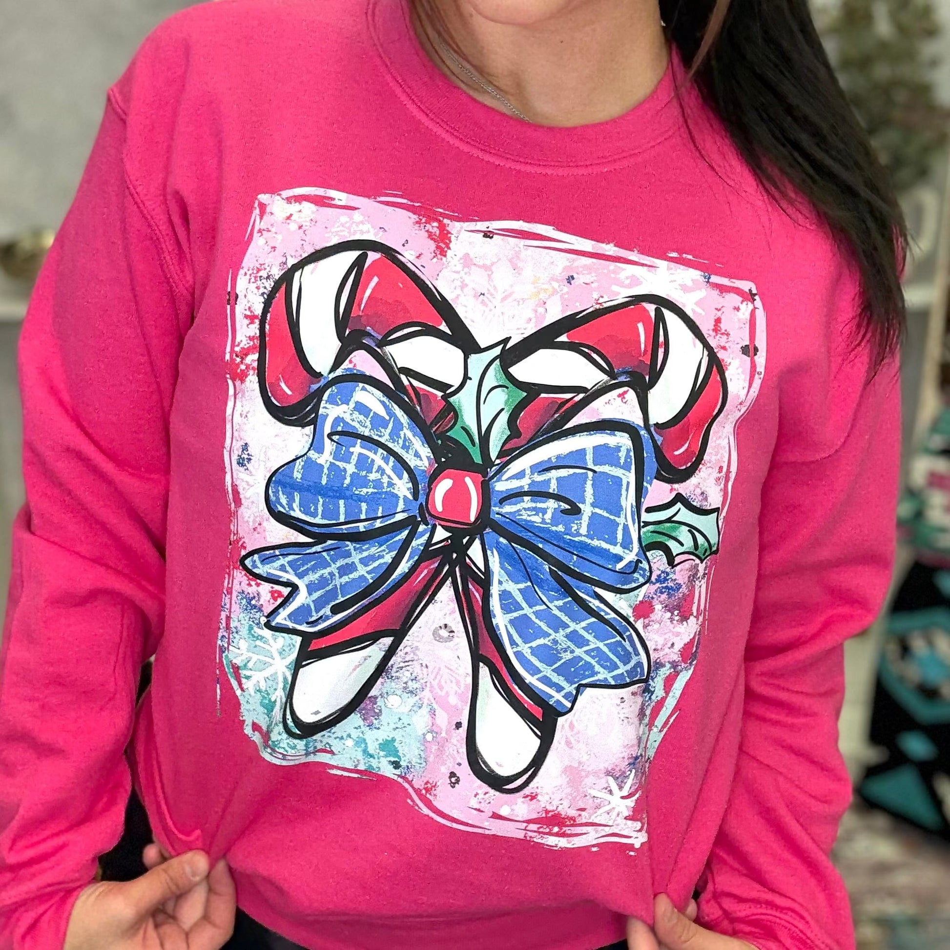 FestiviTees Women - Apparel - Shirts - T-Shirts Cartoon Candy Cane Crewneck