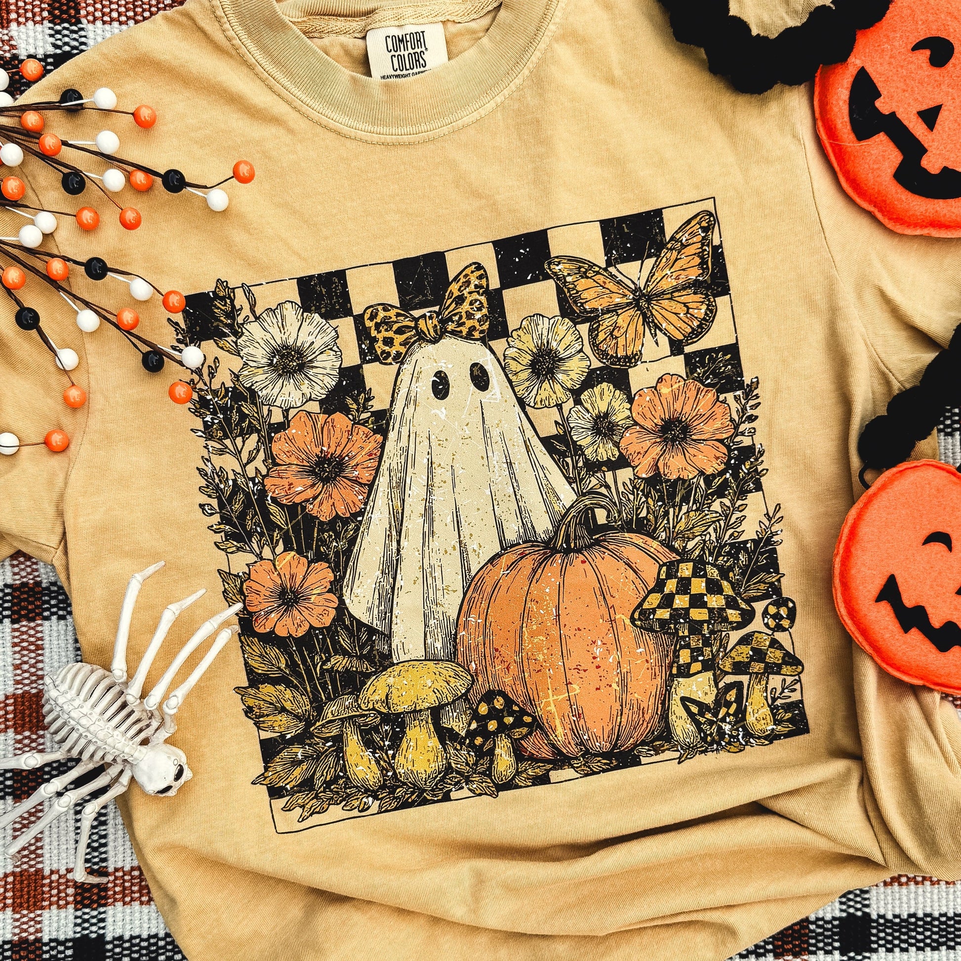 FestiviTees Women - Apparel - Shirts - T-Shirts Checker Ghost Floral Soft Graphic Tee