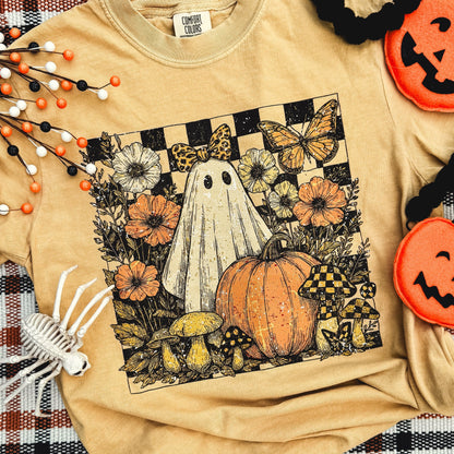 FestiviTees Women - Apparel - Shirts - T-Shirts Checker Ghost Floral Soft Graphic Tee