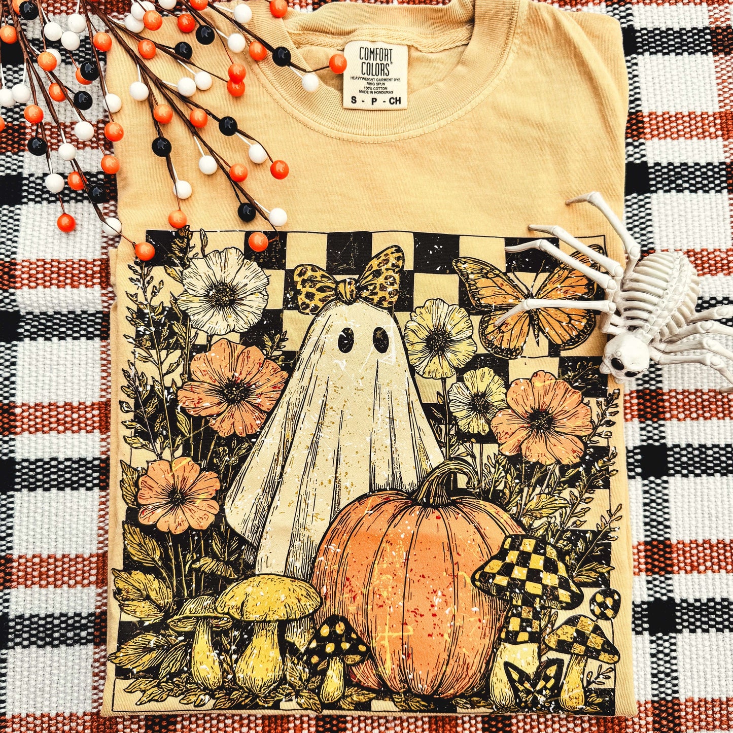 FestiviTees Women - Apparel - Shirts - T-Shirts Checker Ghost Floral Soft Graphic Tee