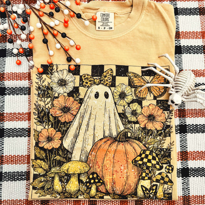 FestiviTees Women - Apparel - Shirts - T-Shirts Checker Ghost Floral Soft Graphic Tee