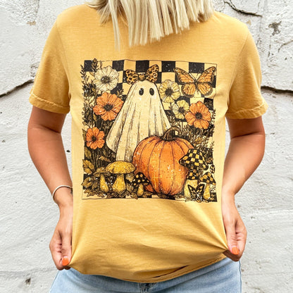 FestiviTees Women - Apparel - Shirts - T-Shirts Checker Ghost Floral Soft Graphic Tee