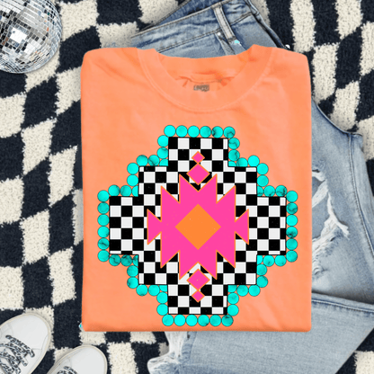 FestiviTees Women - Apparel - Shirts - T-Shirts Checkered Aztec Graphic Tee