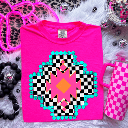 FestiviTees Women - Apparel - Shirts - T-Shirts Checkered Aztec Graphic Tee