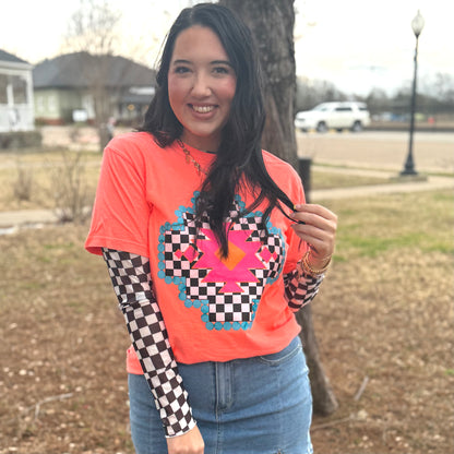 FestiviTees Women - Apparel - Shirts - T-Shirts Checkered Aztec Graphic Tee