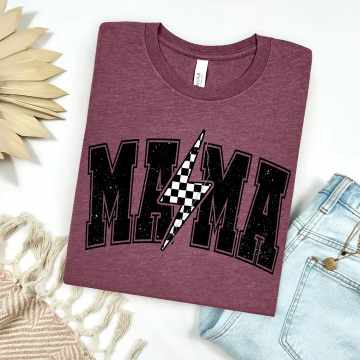 Envy Stylz Boutique Women - Apparel - Shirts - T-Shirts Checkered Lightning Bolt Mama Graphic Tee