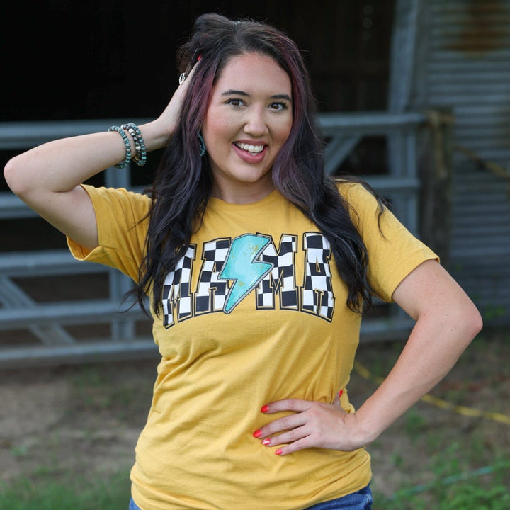 FestiviTees Women - Apparel - Shirts - T-Shirts Checkered Lightning MAMA Soft Graphic Tee