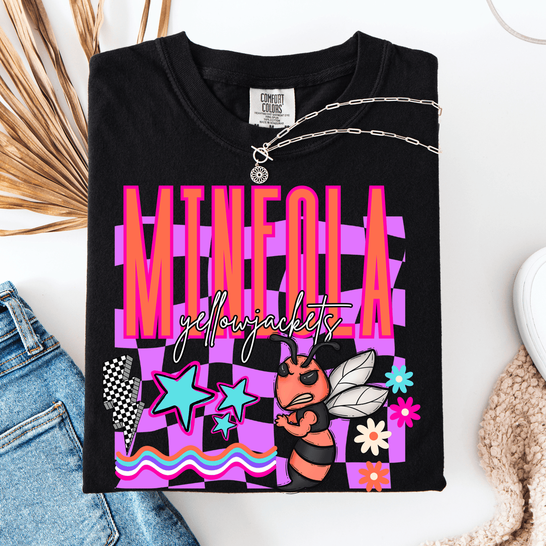 FestiviTees Women - Apparel - Shirts - T-Shirts Checkered Neon Mascot Graphic Tee